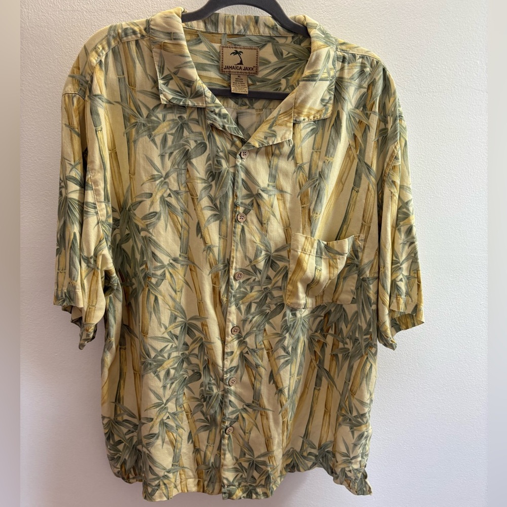Jamaica Jaxx Yellow Bamboo Print Hawaiian Shirt XL